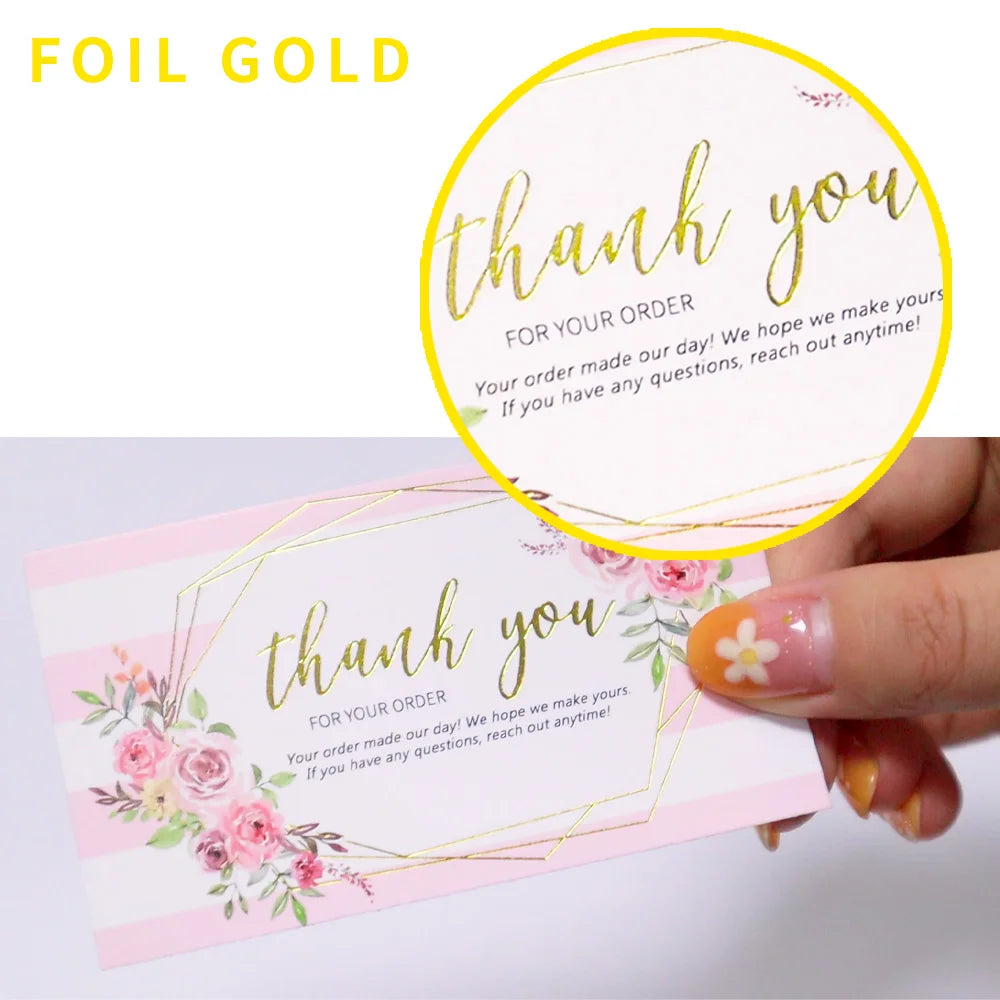 30 Pcs/pack Thank You Card Foil Gold Card Thank You For Your Supporting My Small Business Card Small Shop Gift Decorative Card