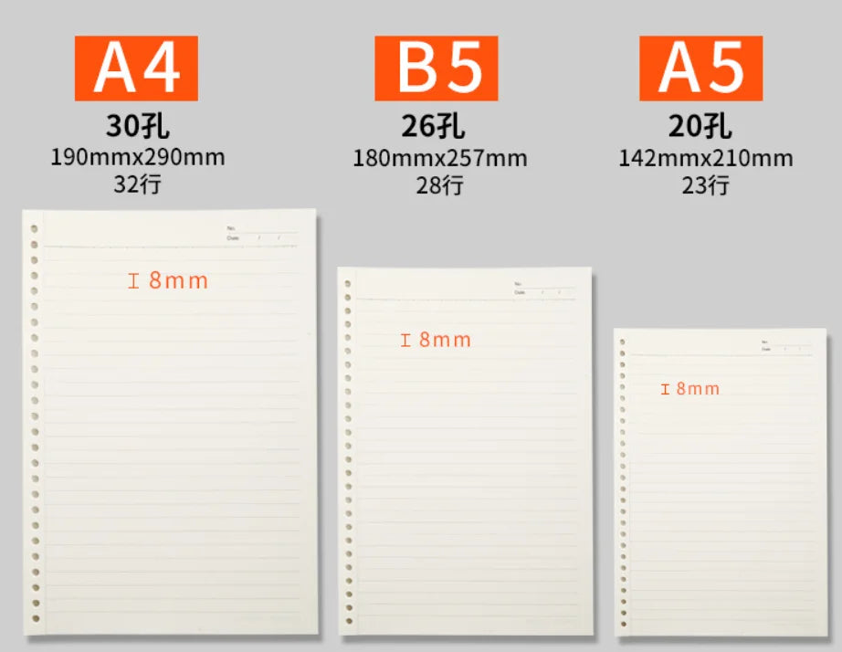 A5 B5 20Holes Loose-Leaf Notebook Refill 60Sheet Spiral Binder Paper Index Inside Page Dot Grid Blank Connell Stationery