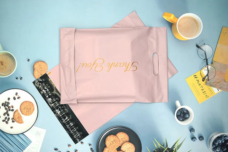 50PCS Thank You Pink Poly Mailer Adhesive Envelopes Bag DIY Logo T-shirt Underwear Dress Leggings Toys Shipping Portable Pouches
