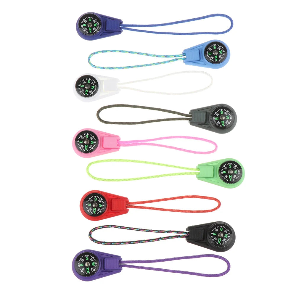 2Pcs EDC Mini Compas with Zipper Tail Rope Paracord Bracelet Gear Survival Keychain Camping Hiking Pocket Compasses Outdoor Tool