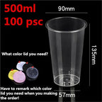 100PCS Plastic Cups With Dome Lids for Iced Cold Drink Coffee Tea Smoothies Sodas Water Party Disposable Tableware dessert cups