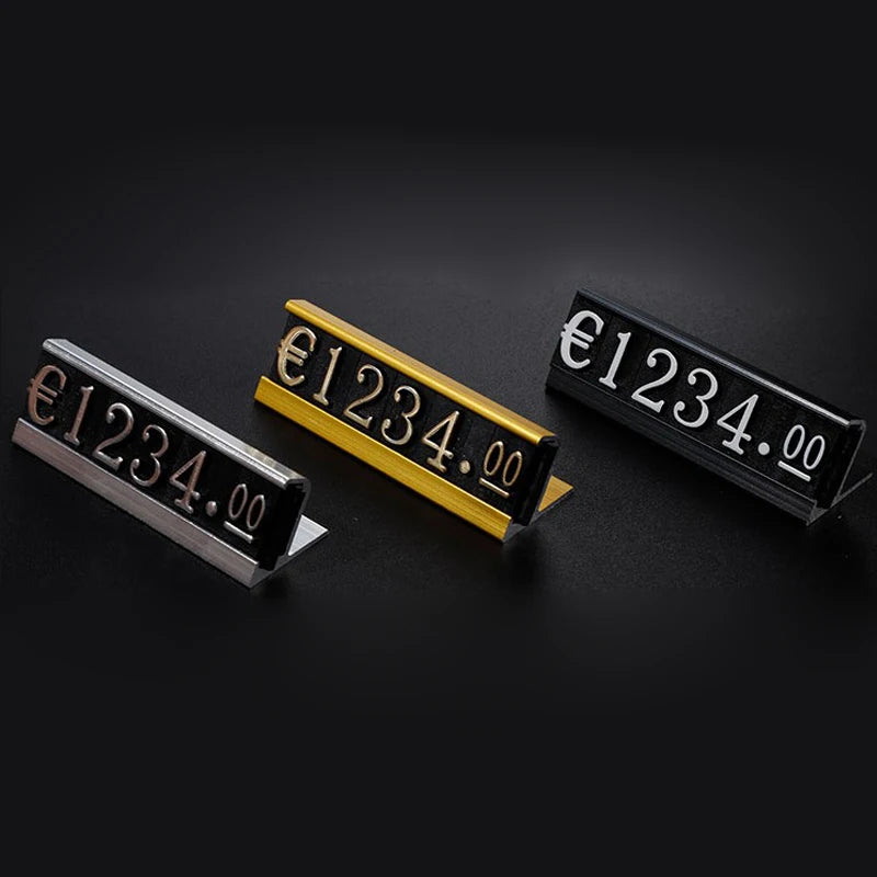 Aluminum Frame Jewelry Numeral Pricing Cube Sign Adjustable Number Price Tag Display Counter Stand Tag Label Set for Retail Shop