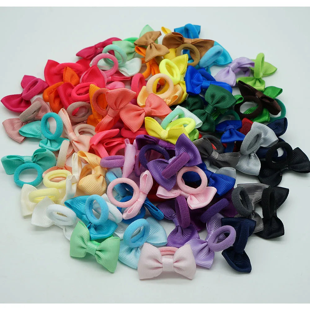 40/60/80 Baby Girls Hair Ties 2 Inches Hair Bows Rubber Band Ribbon Hair Bands Ropes for Infant Children Gift 40 Colors in Pairs