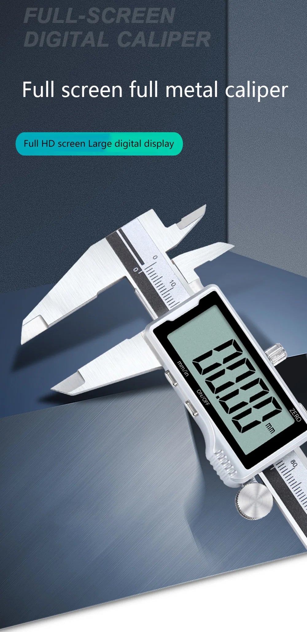 Electronic Digital Caliper HD Full Screen Full Metal 0-150/200/300mm Stainless Steel Vernier Caliper Precise Measurement Tool