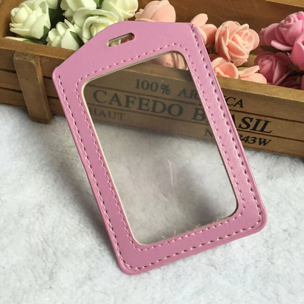 Pu Leather Card Holders Id Badge Case Clear And Color Border Lanyard Holes Bank Credit Id Badge Holders Accessories Wholesales