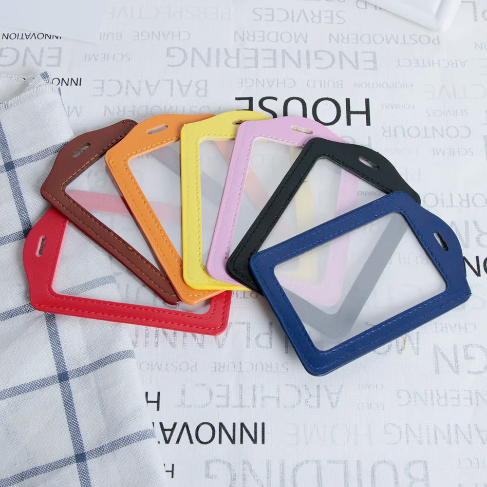 Pu Leather Card Holders Id Badge Case Clear And Color Border Lanyard Holes Bank Credit Id Badge Holders Accessories Wholesales