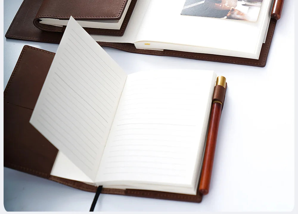 100% Genuine Leather Cover A5A6B6 Sketchbook Planner with Grid Blank Insert Retro Notebooks and Journals Diary Cover Stationery