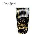 Gold Black Party Happy Birthday Banner Disposable Tableware Pink Paper Cups Plate Napkins For Kids Birthday Party Decor Supplies
