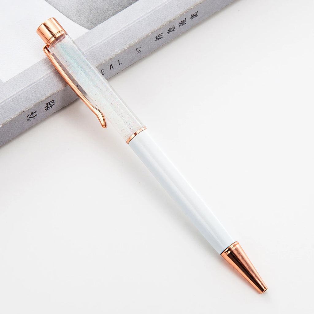 Lytwtw's Ballpoint Pen Oil Metal Office School Supplies Stationery Spinning Rose Gold Gift Cute Clip Glitter