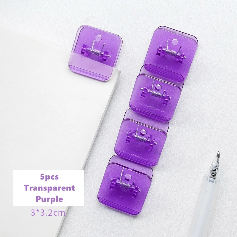 5pcs Candy Mini Square Clips Transparent & Solid Color Page Holder Paper Clip for Memo File Magazine Household A6794