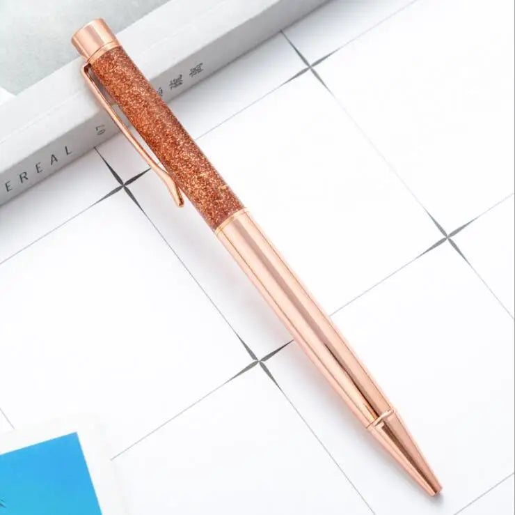 Lytwtw's Ballpoint Pen Oil Metal Office School Supplies Stationery Spinning Rose Gold Gift Cute Clip Glitter