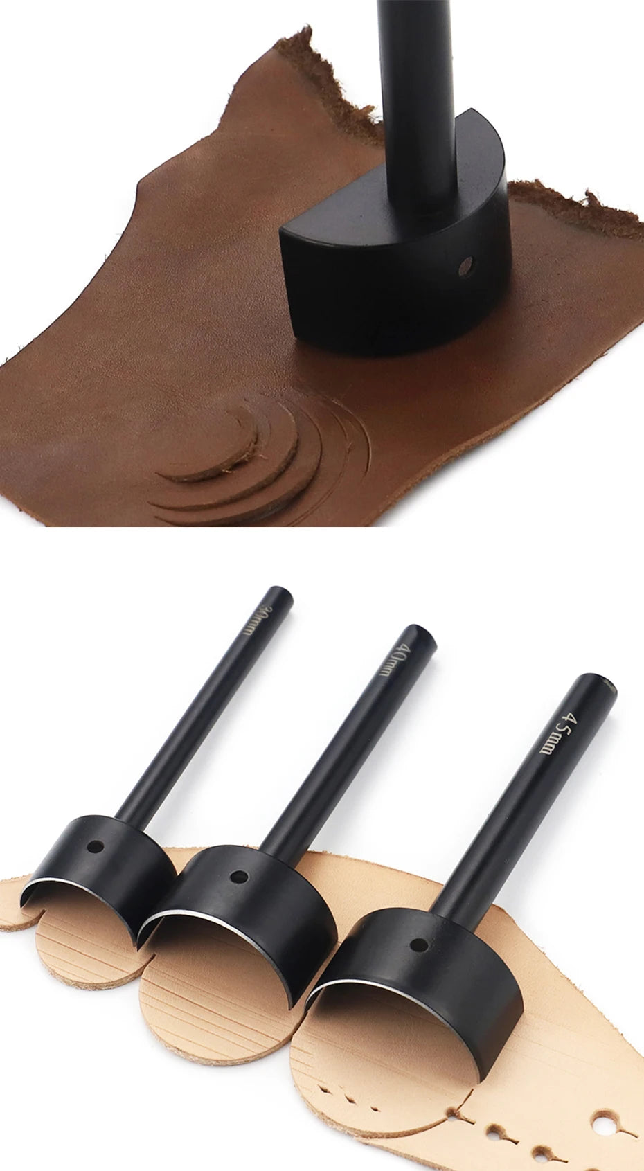 QJH Half-Round Leather Cutter Punch Strap End Punch Tool for DIY Crafting Handwork Strap Belt, Wallet and Bag (15 - 45 mm)