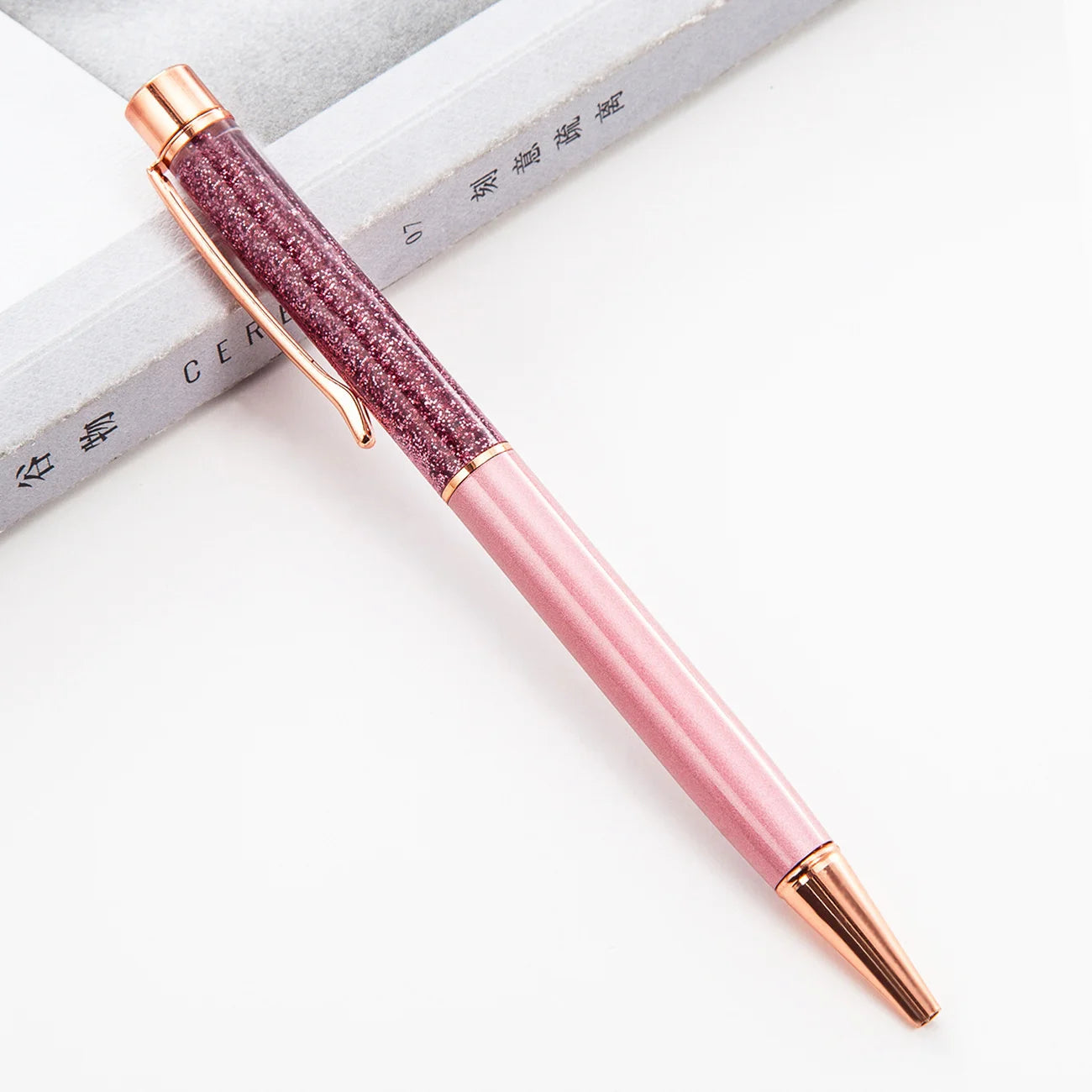 Lytwtw's Ballpoint Pen Oil Metal Office School Supplies Stationery Spinning Rose Gold Gift Cute Clip Glitter