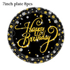 Gold Black Party Happy Birthday Banner Disposable Tableware Pink Paper Cups Plate Napkins For Kids Birthday Party Decor Supplies