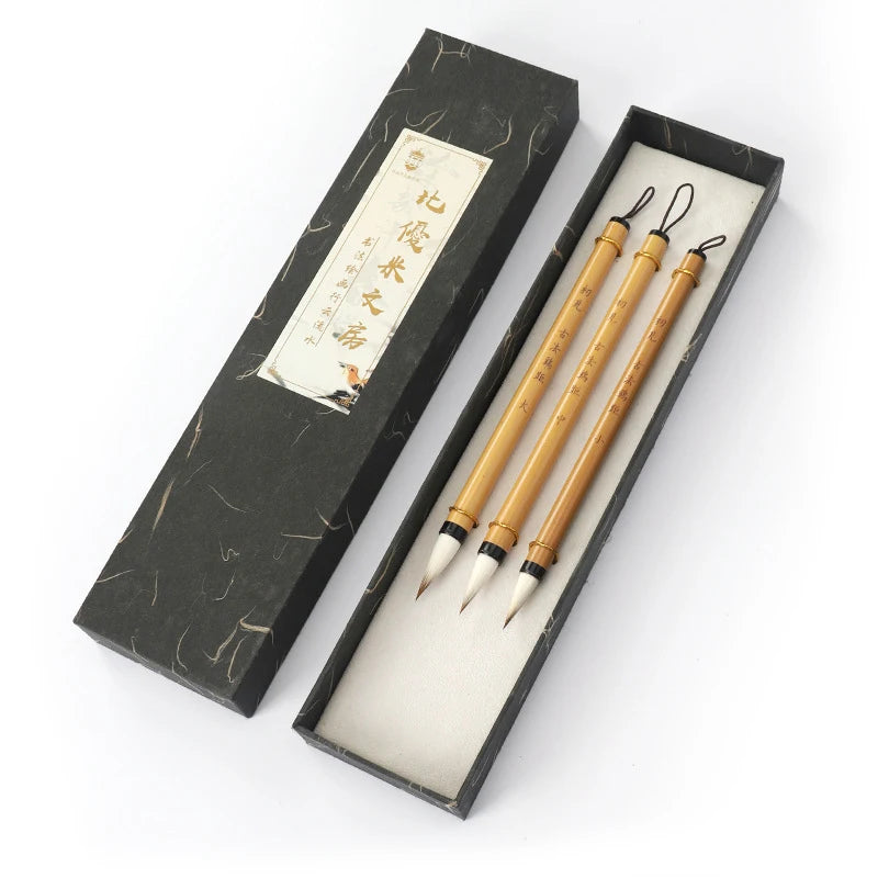 3 Pcs Chinese Calligraphy Paint Brush Wool Hair Painting Brushes Set for Traditional Ink Watercolor Darwing Art Supplies