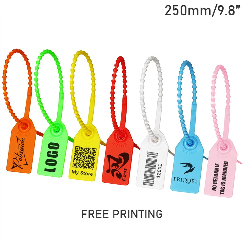 100 Custom Print Hang Tags Beaded Plastic Cable Zip Ties Garment Clothing Shoe Bag Security Brand Logo Tag Label Seal 250mm/9.8"