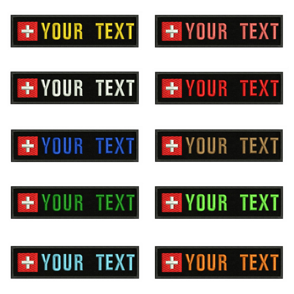 Swiss Flag Switzerland 10X2.5cm Embroidery Custom Name Text Patch Stripes Badge Iron On Or  Patches