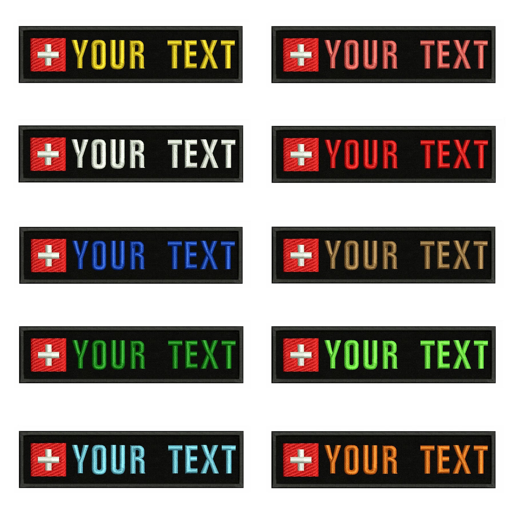 Swiss Flag Switzerland 10X2.5cm Embroidery Custom Name Text Patch Stripes Badge Iron On Or  Patches