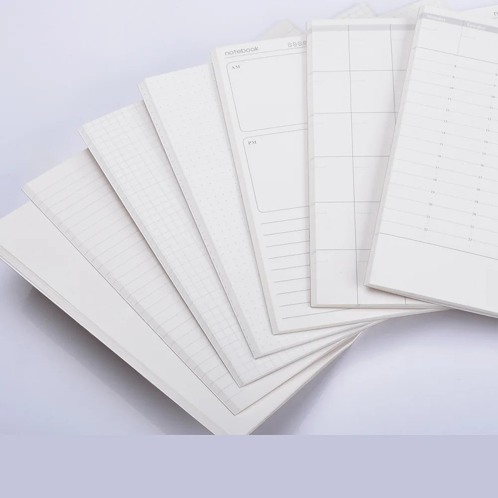 5pcs/lot Replace Note Books 100GSM Journal Inner Paper 4 Sizes 64 Pages Inserts Blank Grid Lineds A5 Notebooks Back to School