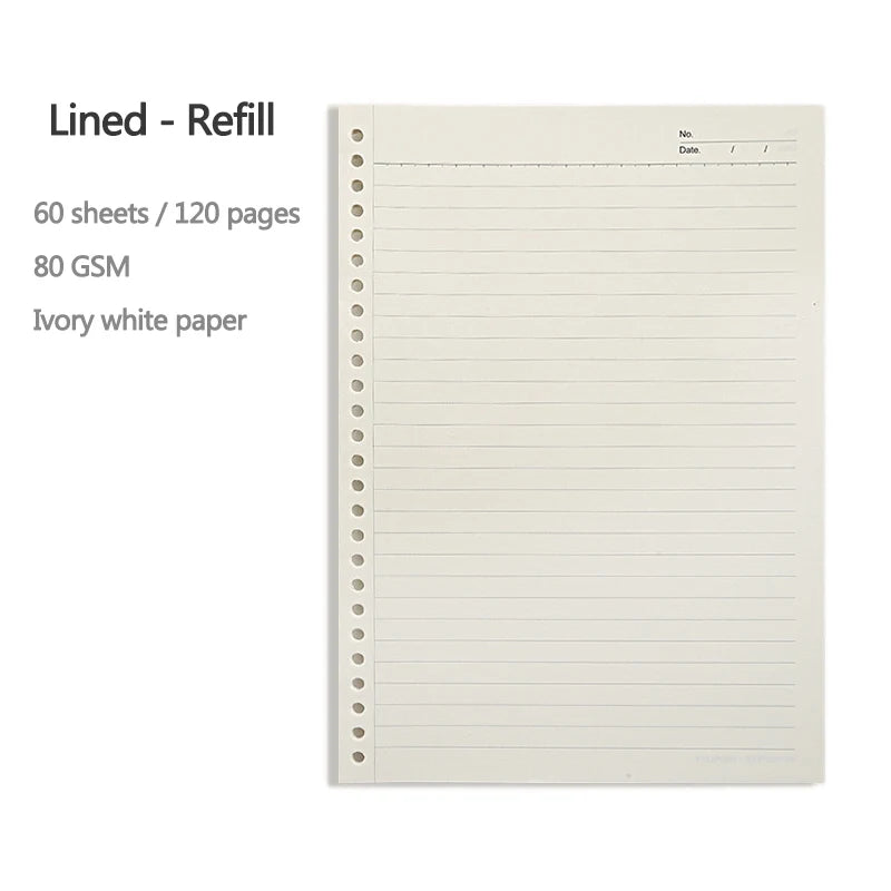 A5 B5 Line Grid 20Holes Loose-Leaf Notebook Refill Spiral Binder Paper Index Inside Page Dot Grid Blank Connell Stationery