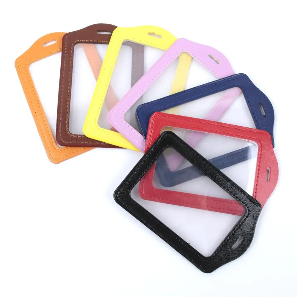 Pu Leather Card Holders Id Badge Case Clear And Color Border Lanyard Holes Bank Credit Id Badge Holders Accessories Wholesales