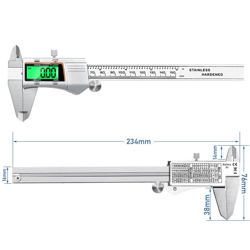 4/6-Inch 100/150mm Big Screen Digital Calipers Stainless Steel Electronic Vernier Caliper Metal Micrometer Measuring Tools