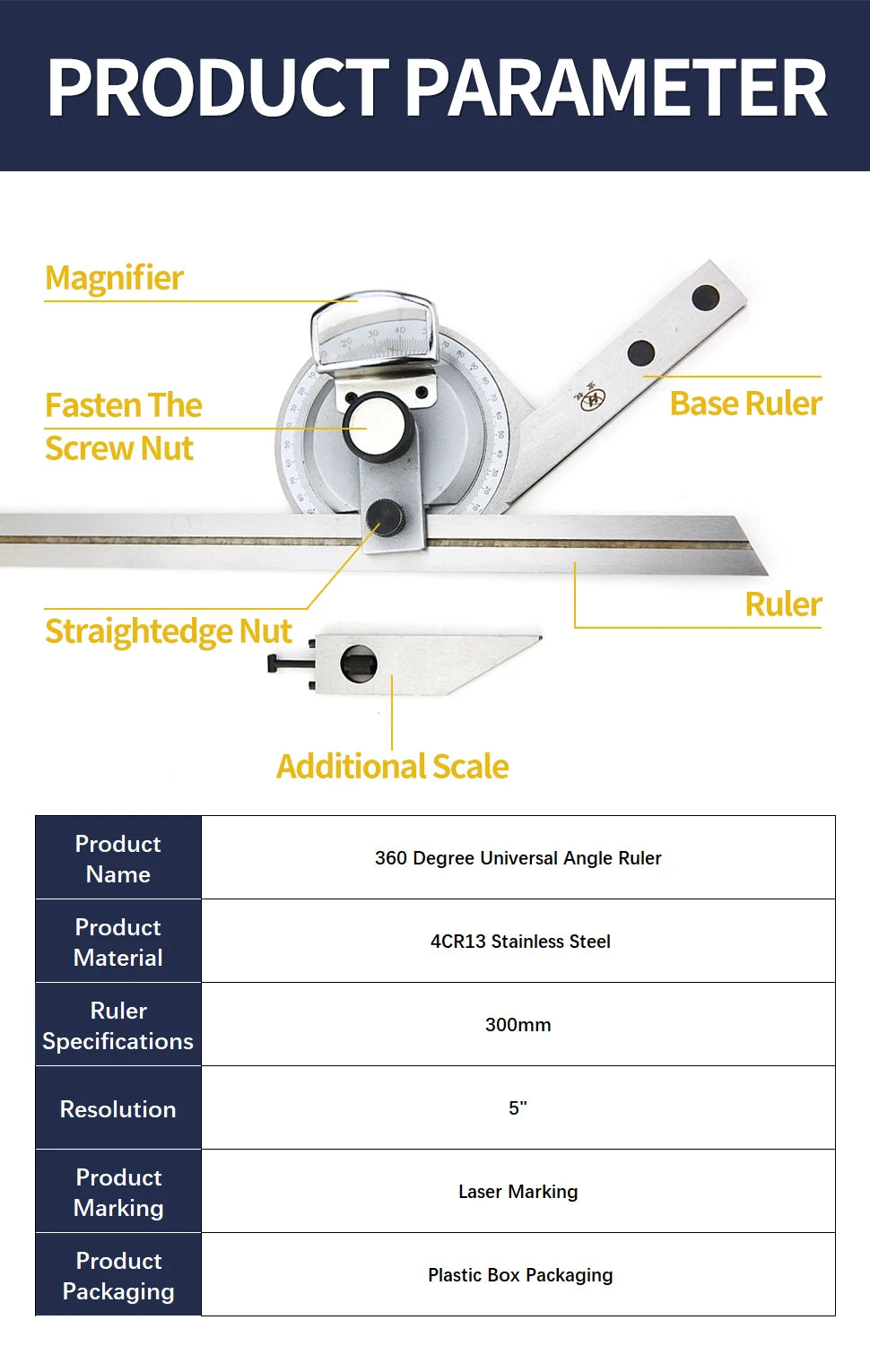 320/360° Universal Angle Ruler Carbon Steel Protractor Angle Measuring Instrument Magnifying Glass Woodworking Measuring Tools