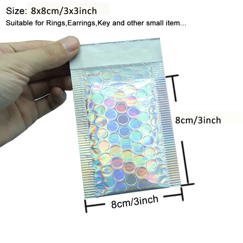 10PCS Holographic Metallic Bubble Mailer Laser Gift Bags Glamour Colorful Foil Bubble Envelopes Padded Shipping Mailing Envelope
