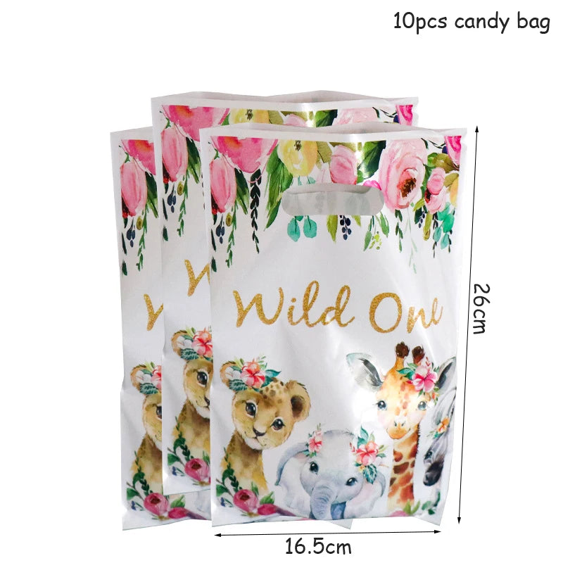 Pink Gold Animal Wild One Birthday Party Tableware Set Forest Decoration One Birthday Jungle Safari Party Supplies