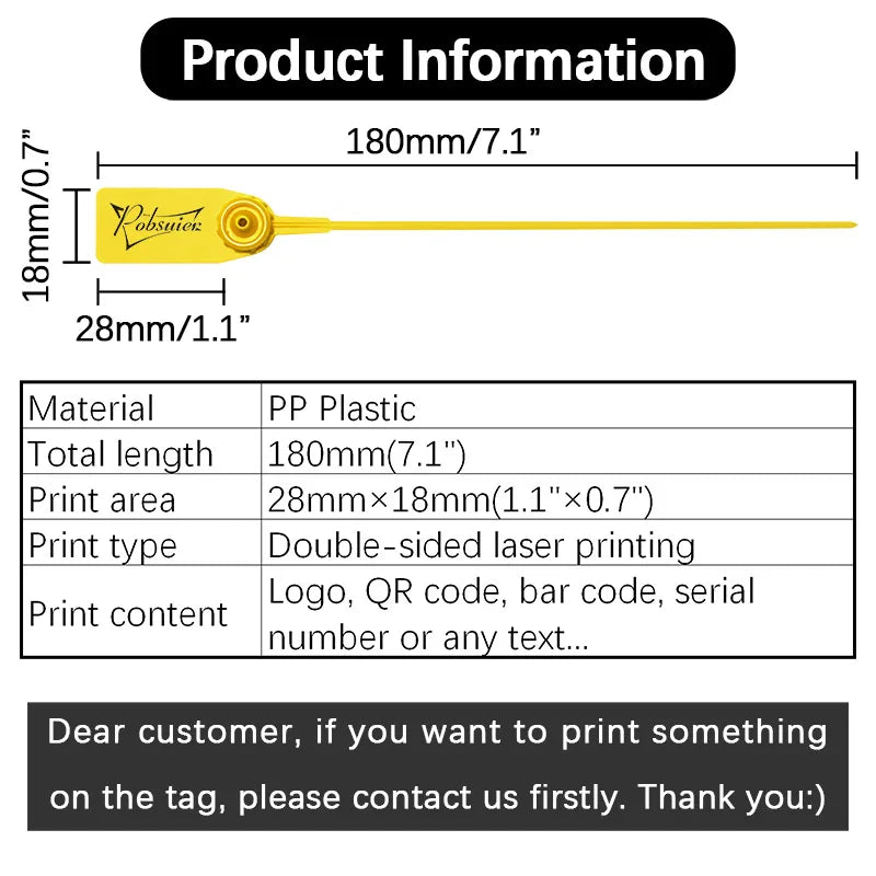 Pobsuier 100Pcs Custom Plastic Labels Clothing Brand Tag Disposable Personalized Security Hang Tags for Clothes Shoes 180mm/7.1"