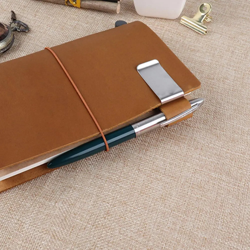 Metal Leather Pen Holder Brass and Stainless Steel Pencil Clip for Genuine Leather Notebook Journal Diary