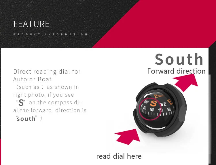 KANPAS Compass for Car/Small Dashboard Compass/Compass for Boat/No Leaking Compass/Double Dial/Luminous