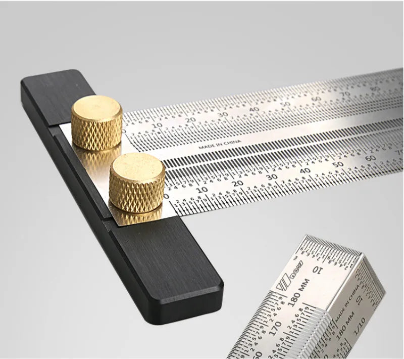 Precision Marking T-Rule, Stainless Steel T Type Hole Ruler Scribing Gauge Marking Measuring Tool Woodwork  200mm/300mm/400mm