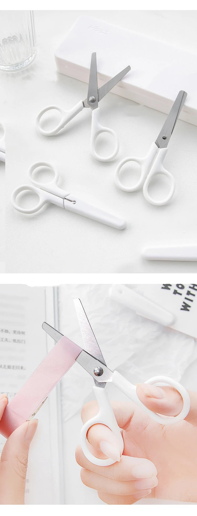 Mini White Scissor INS Style Portable Stainless Steel Blade Cutter for Paper Home Handwork Stationery Office School Gift F676
