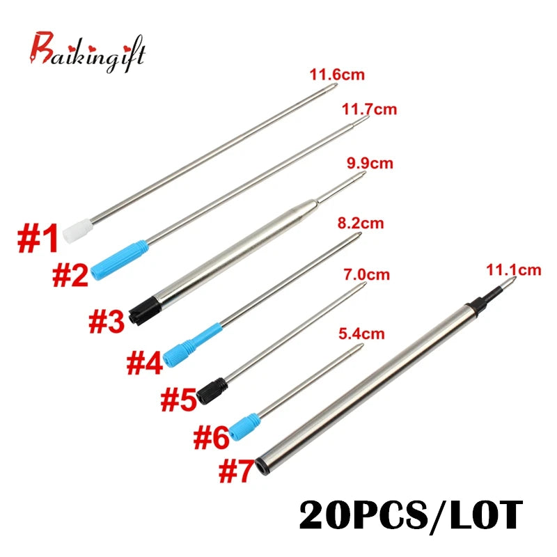 20Pcs/Set Pen Refill Different Metal Ballpoint Pen Refills Office School Stationery Gifts Pen Choose Blue black refills Pen Sale