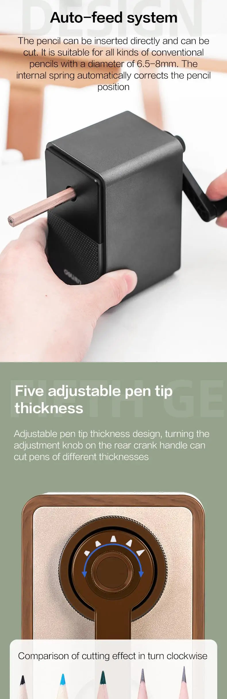 DELI Adjustable Pencil Sharpener with Long Lasting Blade Hand Crank Table Sharpeners Machine Stationery