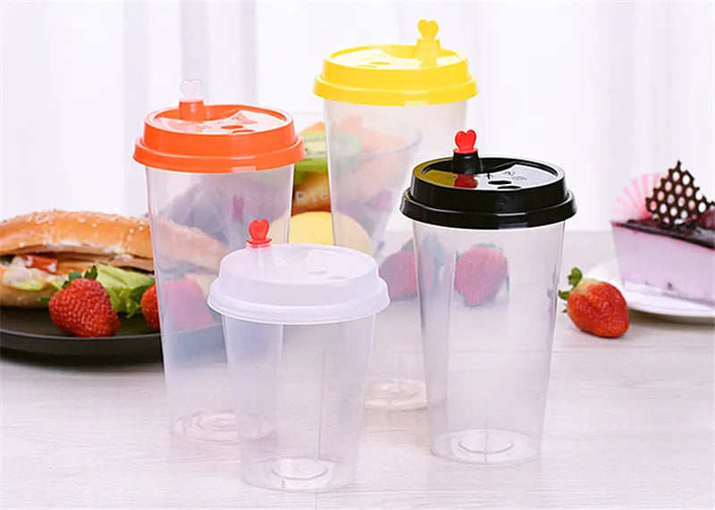 100PCS Plastic Cups With Dome Lids for Iced Cold Drink Coffee Tea Smoothies Sodas Water Party Disposable Tableware dessert cups