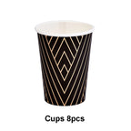 Black Series Gold Blocking Disposable Tableware Party Paper Plates Napkins Cups Straws Birthday Party Wedding New Year Decor
