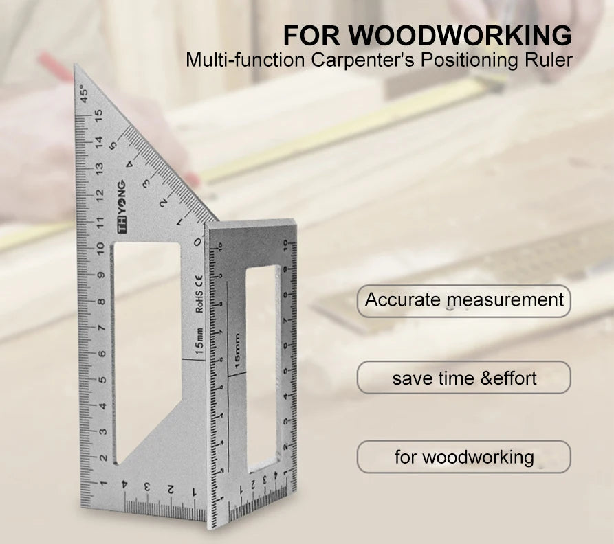 Aluminum Woodwork Scriber T Ruler Multifunction Square 45/90 Degree Gauge Angle Ruler Measuring Woodworking Tool