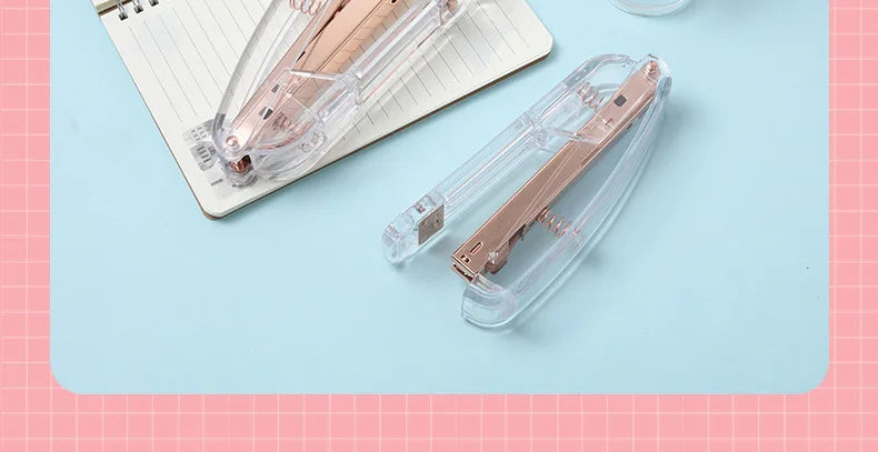 Acrylic Transparent Stapler Rose Gold Color Crystal INS Design 24/6 Staples Stationery Office Binding School Supplies A6331