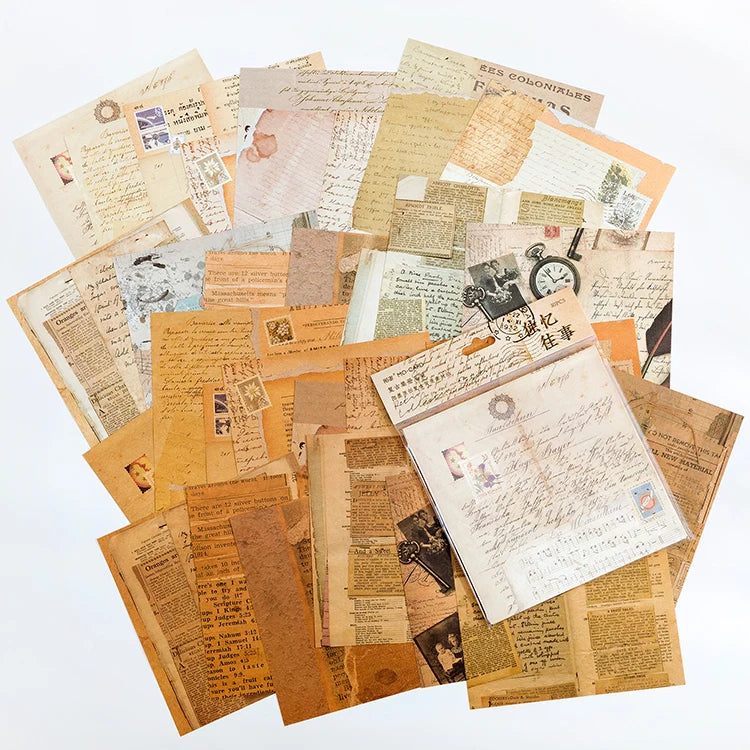 Yoofun 30 sheets Vintage Material Paper for Scrapbooking Journal Diary Collage Junk Background Decoration Retro Stationery