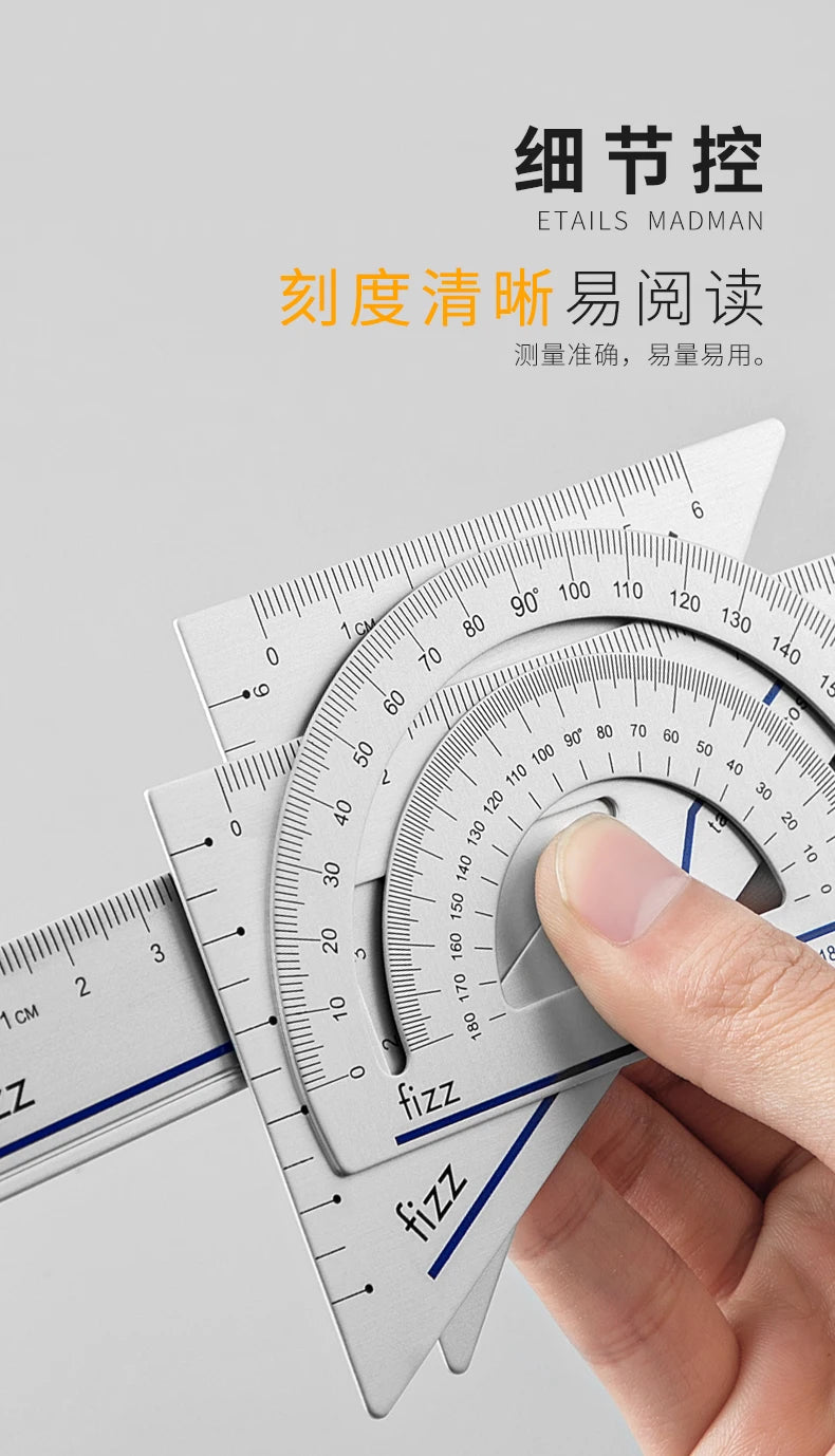 Youpin 4 in 1 Fizz Metal Ruler Stationery Set Aluminum Alloy Multifunctional Combination Ruler Ruler Triangle Protractor Drawing