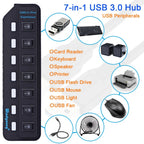 USB 3.0 HUB Multi USB Splitter 4/7 Port Expander High Speed USB 3.0 Hab with Power Adapter USB 3.0 Hub with Switch for Laptop PC