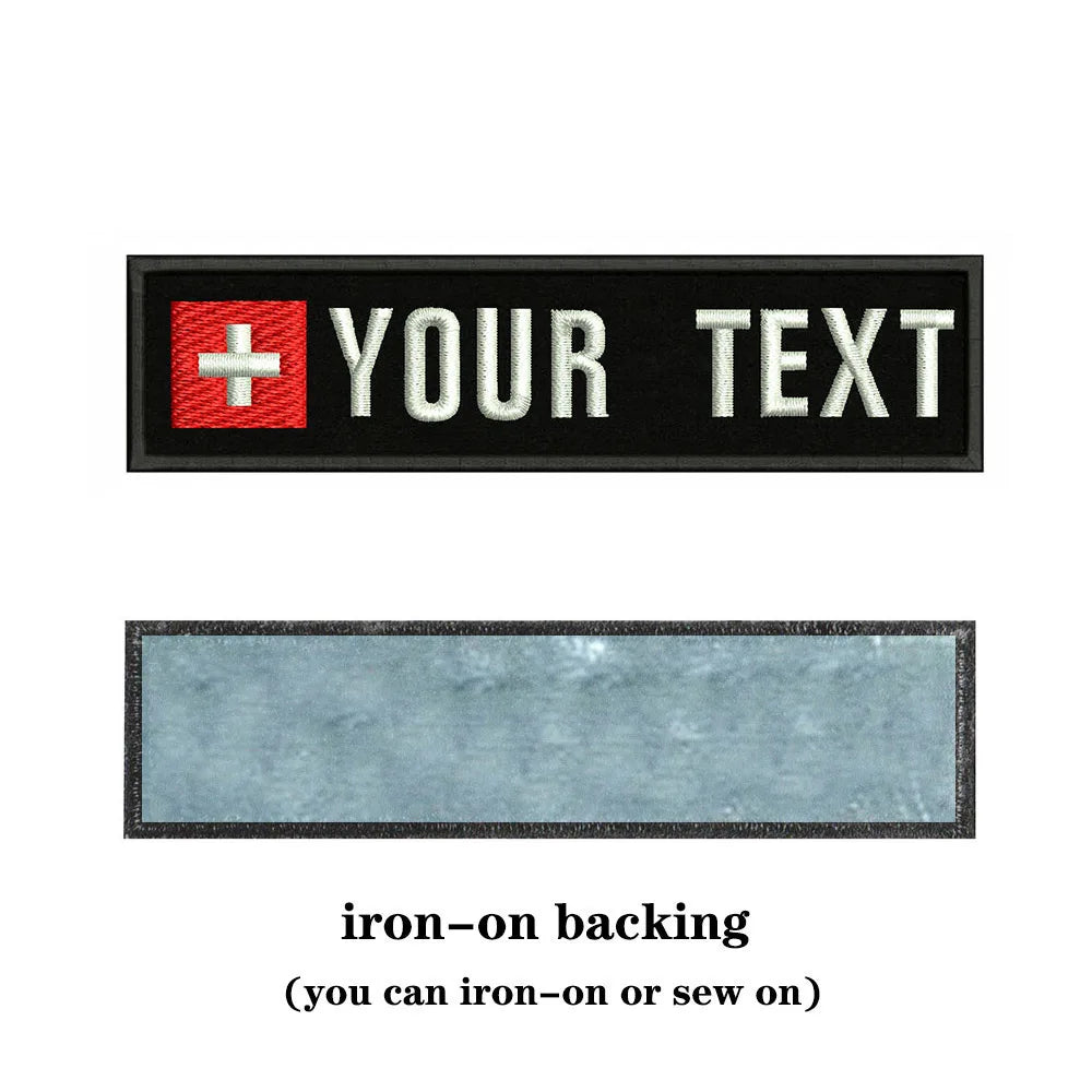 Swiss Flag Switzerland 10X2.5cm Embroidery Custom Name Text Patch Stripes Badge Iron On Or  Patches