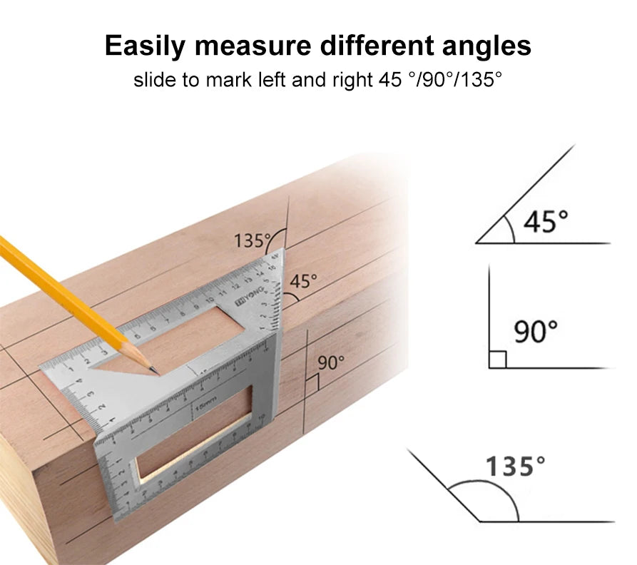 Aluminum Woodwork Scriber T Ruler Multifunction Square 45/90 Degree Gauge Angle Ruler Measuring Woodworking Tool