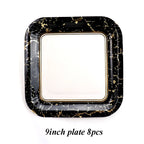 Black Series Gold Blocking Disposable Tableware Party Paper Plates Napkins Cups Straws Birthday Party Wedding New Year Decor