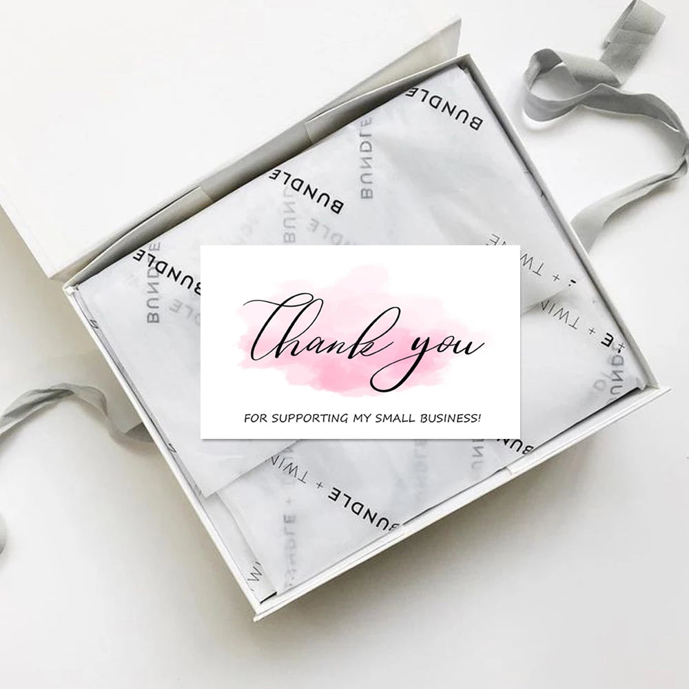 30pcs/pack Pink Thank You Card For Supporting Business Package Decoration "Gorgeous Thanks" Business Card Handmade With Love