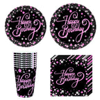 Gold Black Party Happy Birthday Banner Disposable Tableware Pink Paper Cups Plate Napkins For Kids Birthday Party Decor Supplies