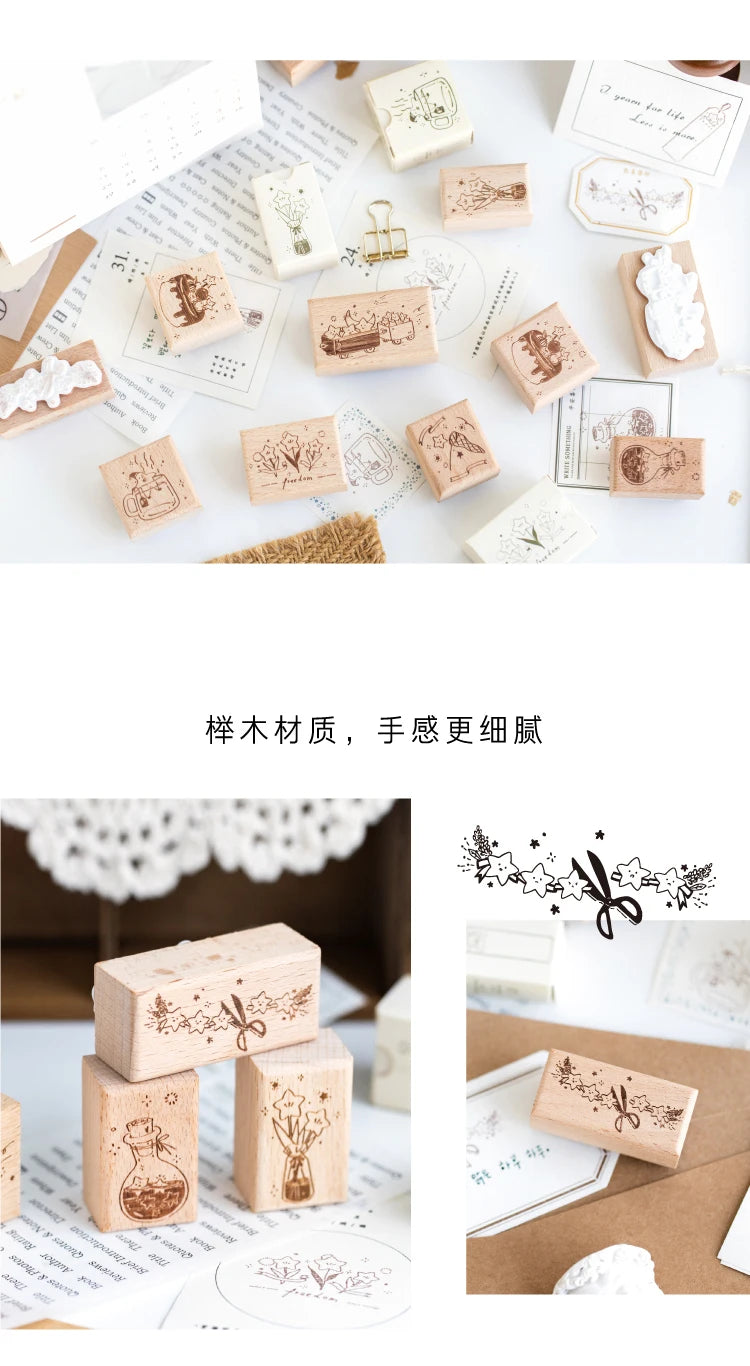 Yoofun Star River Wood Stamps Standard Rubber Kawaii Stamp Seal For DIY Scrapbooking Journal Card Making Decoroation Crafts