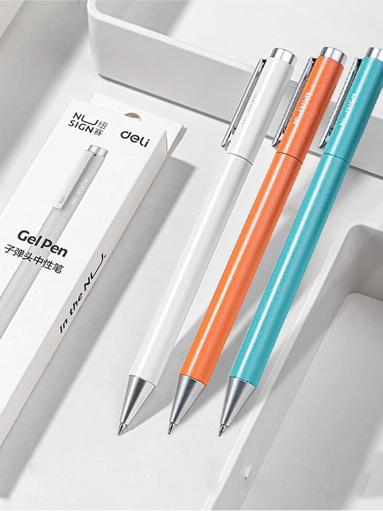 Deli Metal Gel Pen Rollerball Caneta ручка Ballpoint 0.5MM Signing Pens for Office Students Business Stationary Supplies
